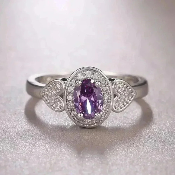 🔥 925 Silver Plated Purple Oval Cut CZ Birthstone Ring, FB16FA1135 - Picture 6 of 10